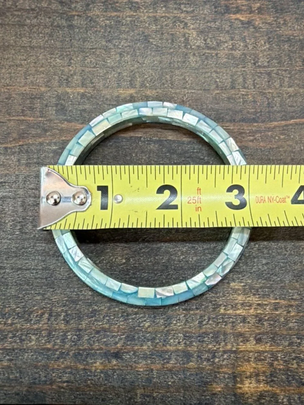 Turquoise Blue Shell Inlay Mosaic Dome Bangle Bracelet Coastal Boho Lightweight